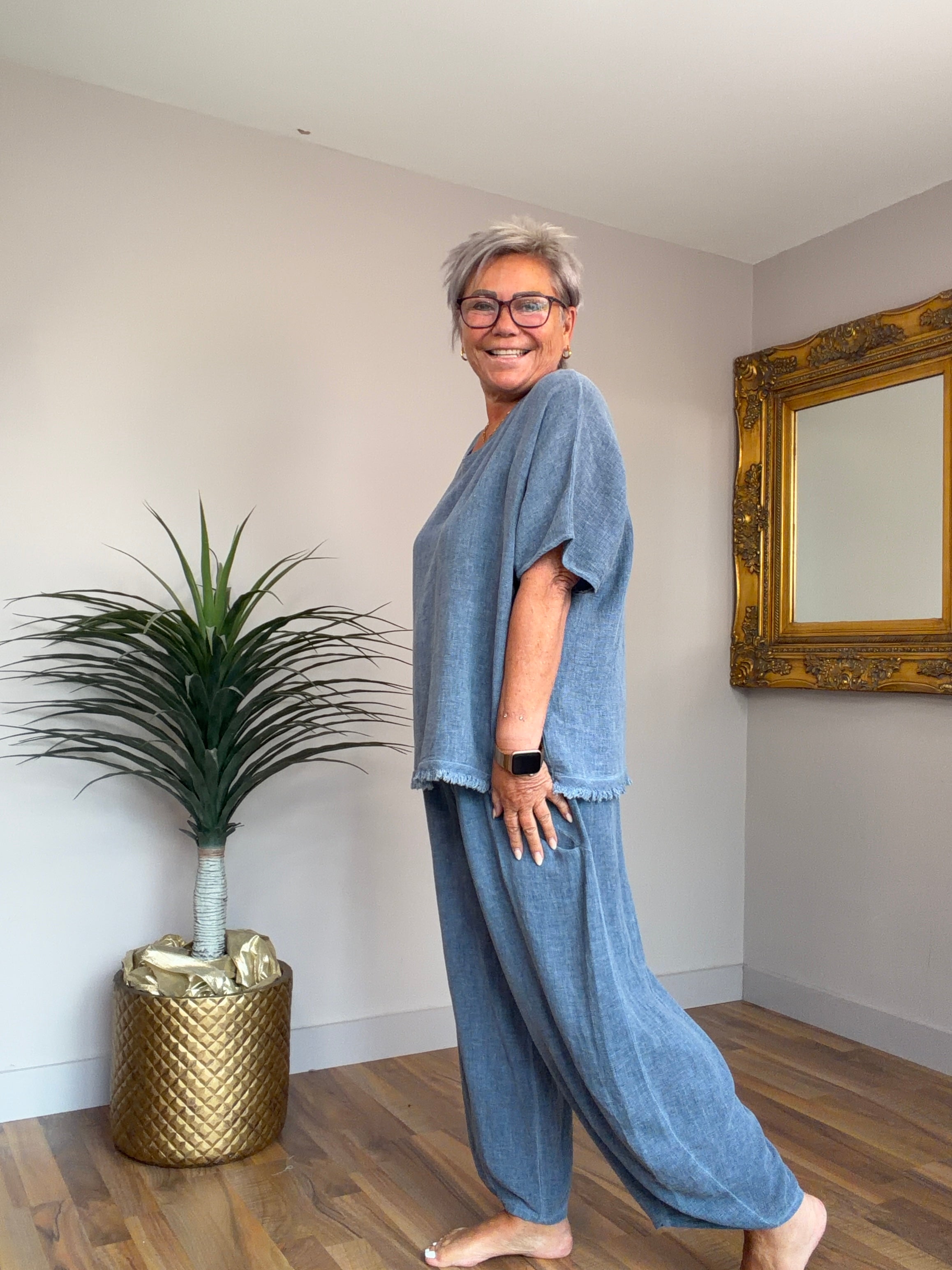 Lucy Linen Mix Barrel Leg  Pants (matching top available)