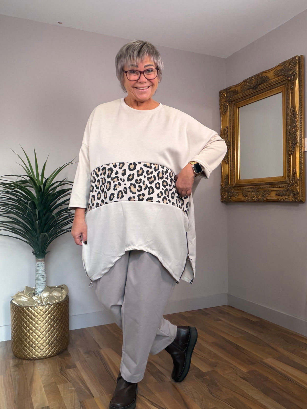 Animal Print Sweat Pocket Top