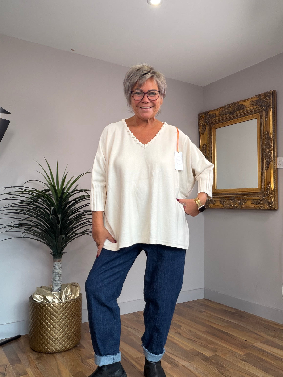 🔥 Sale No Return - Cable V Neck Knit Top