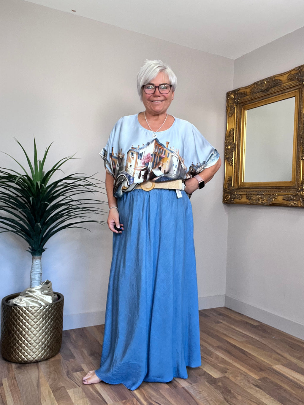 Belted Chambray Skirt