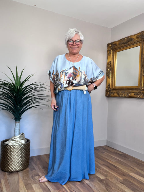 Belted Chambray Skirt