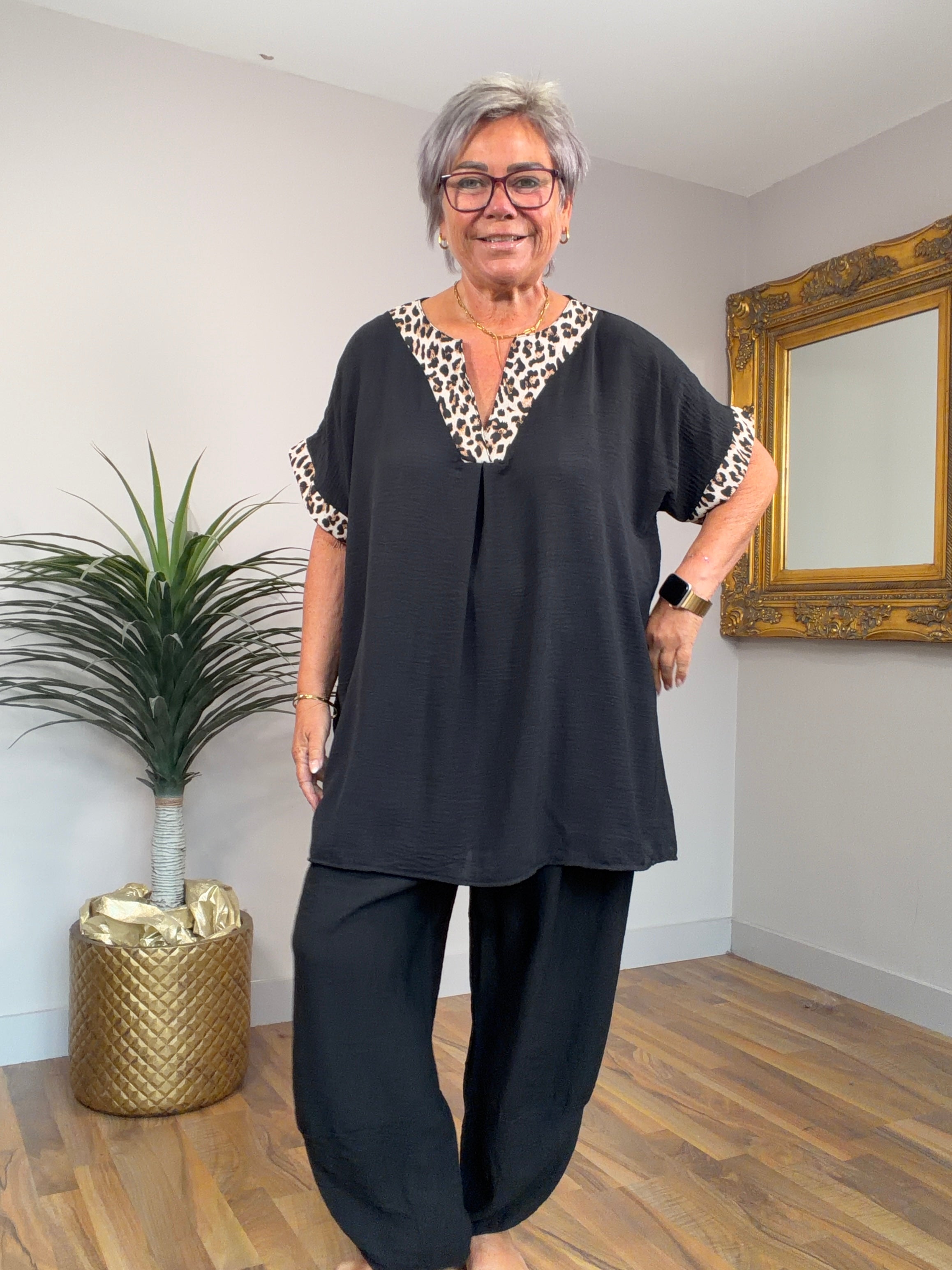 Black Animal Print Top