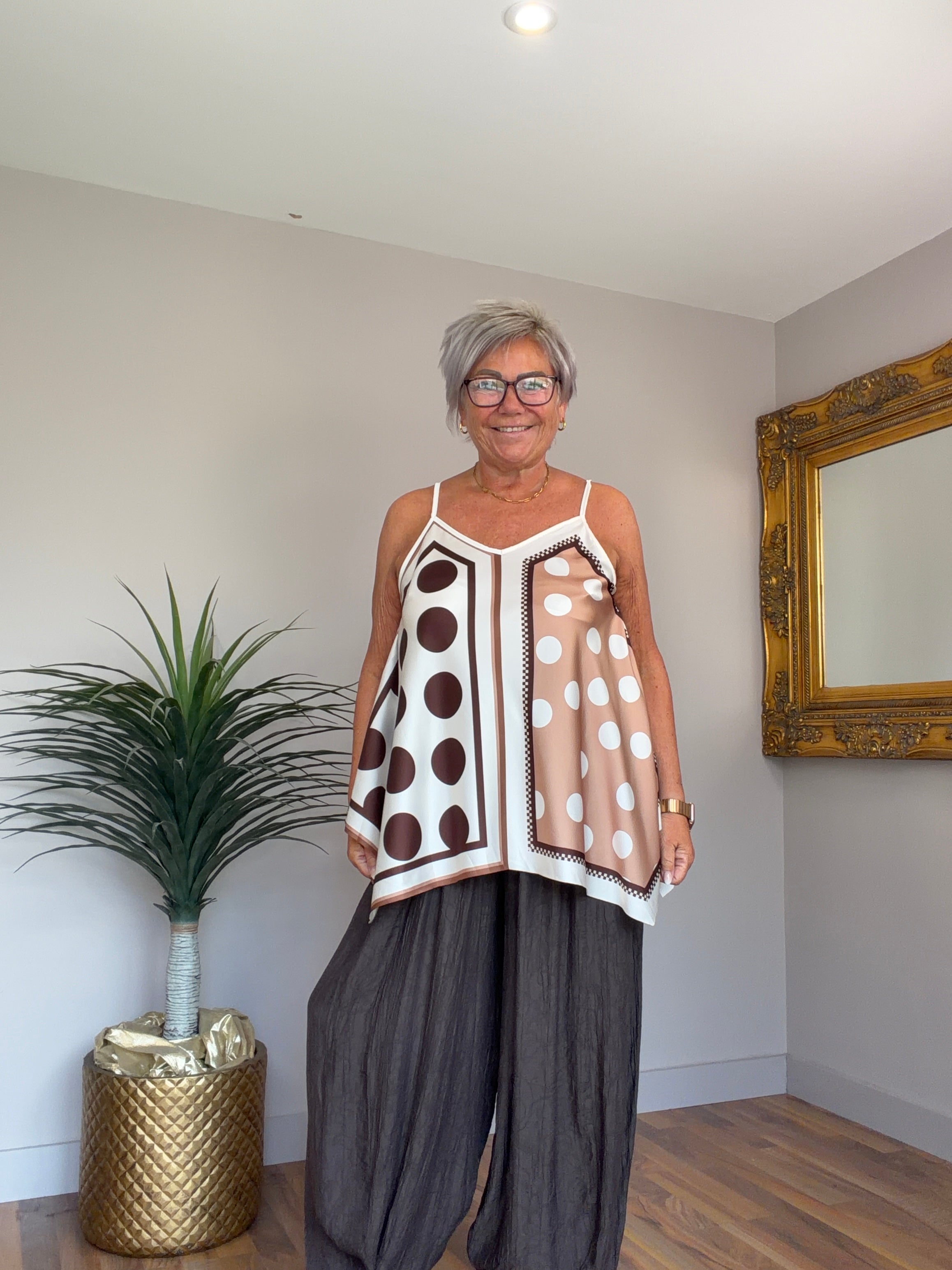 Porscha Silk Mix Polka Dot Vest Top