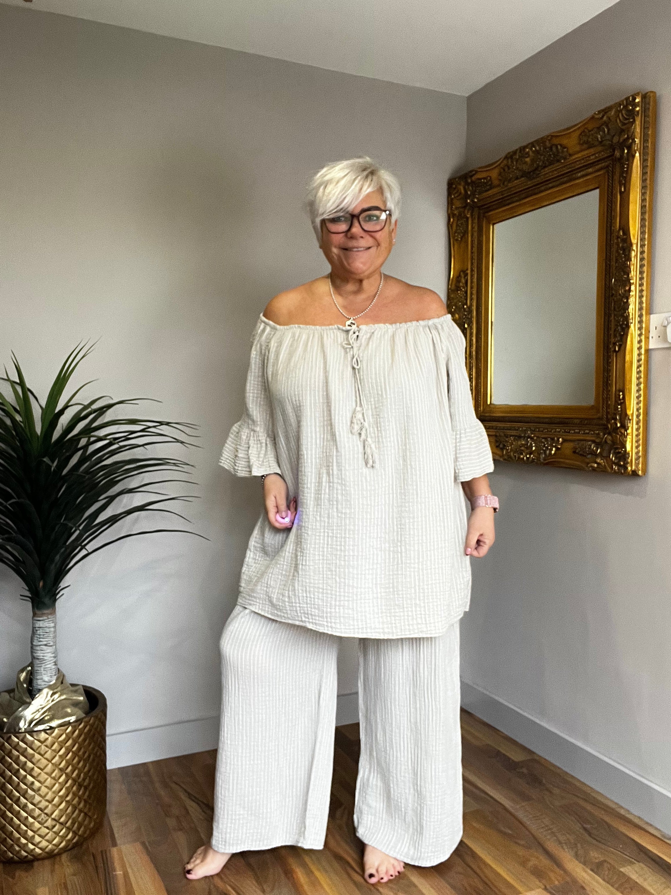 🔥 Sale No Return - Suzi Stripe Bardot Top Only