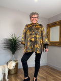 Gold/Grey Floral Pussy Bow