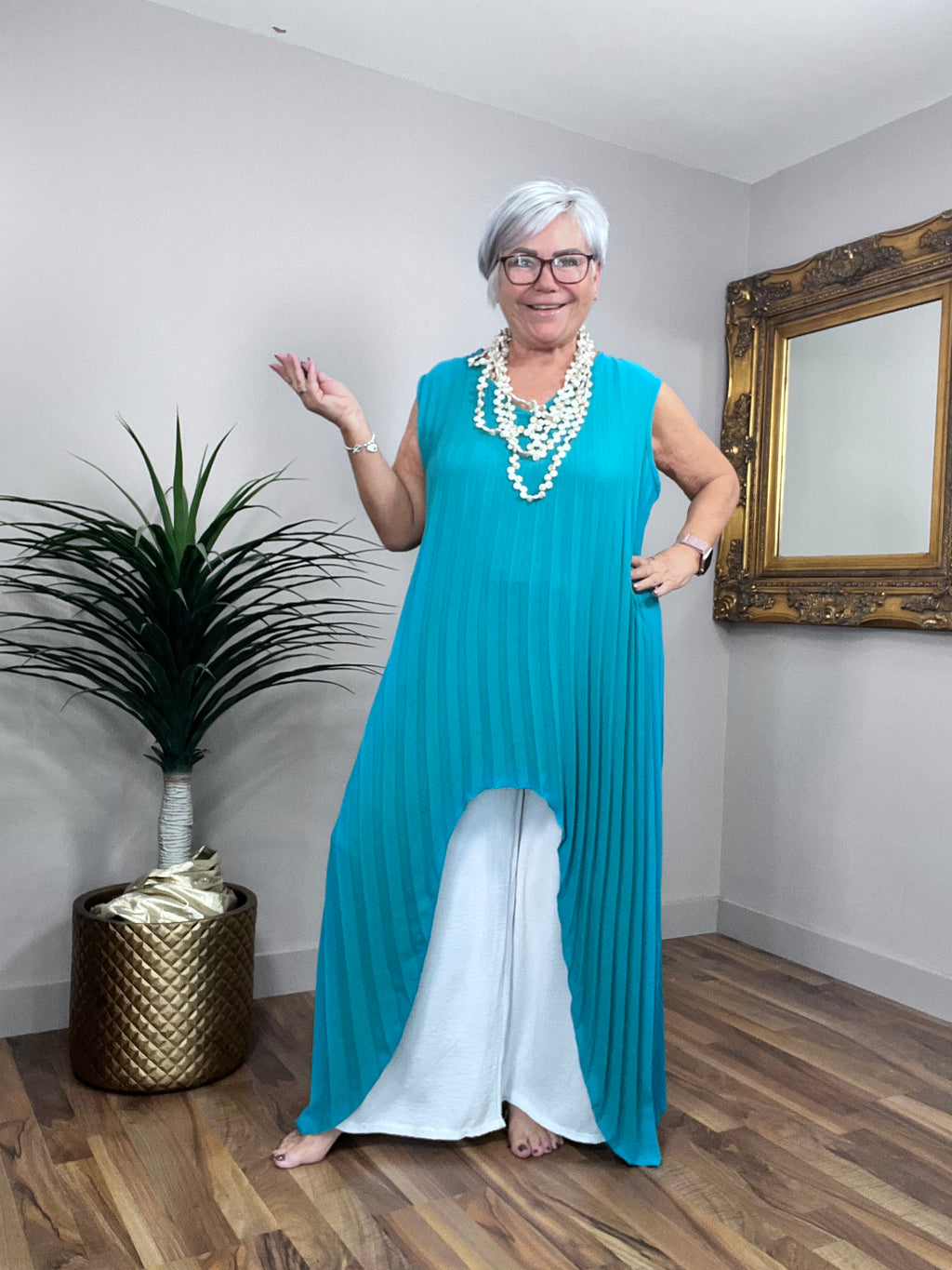 Pleated Bardot Dress