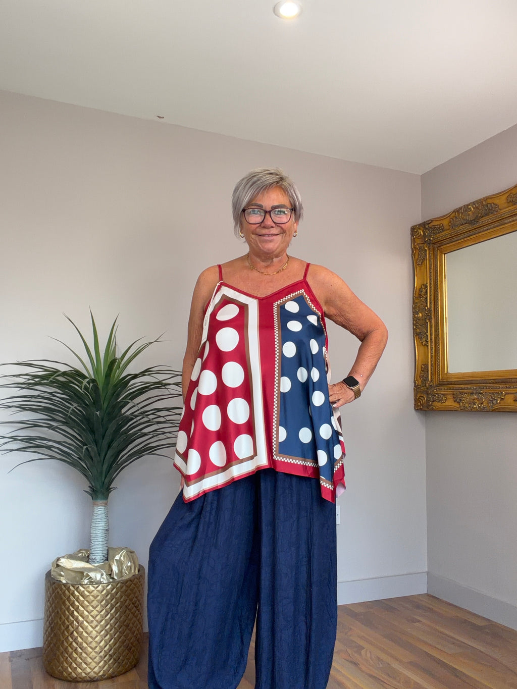 Porscha Silk Mix Polka Dot Vest Top