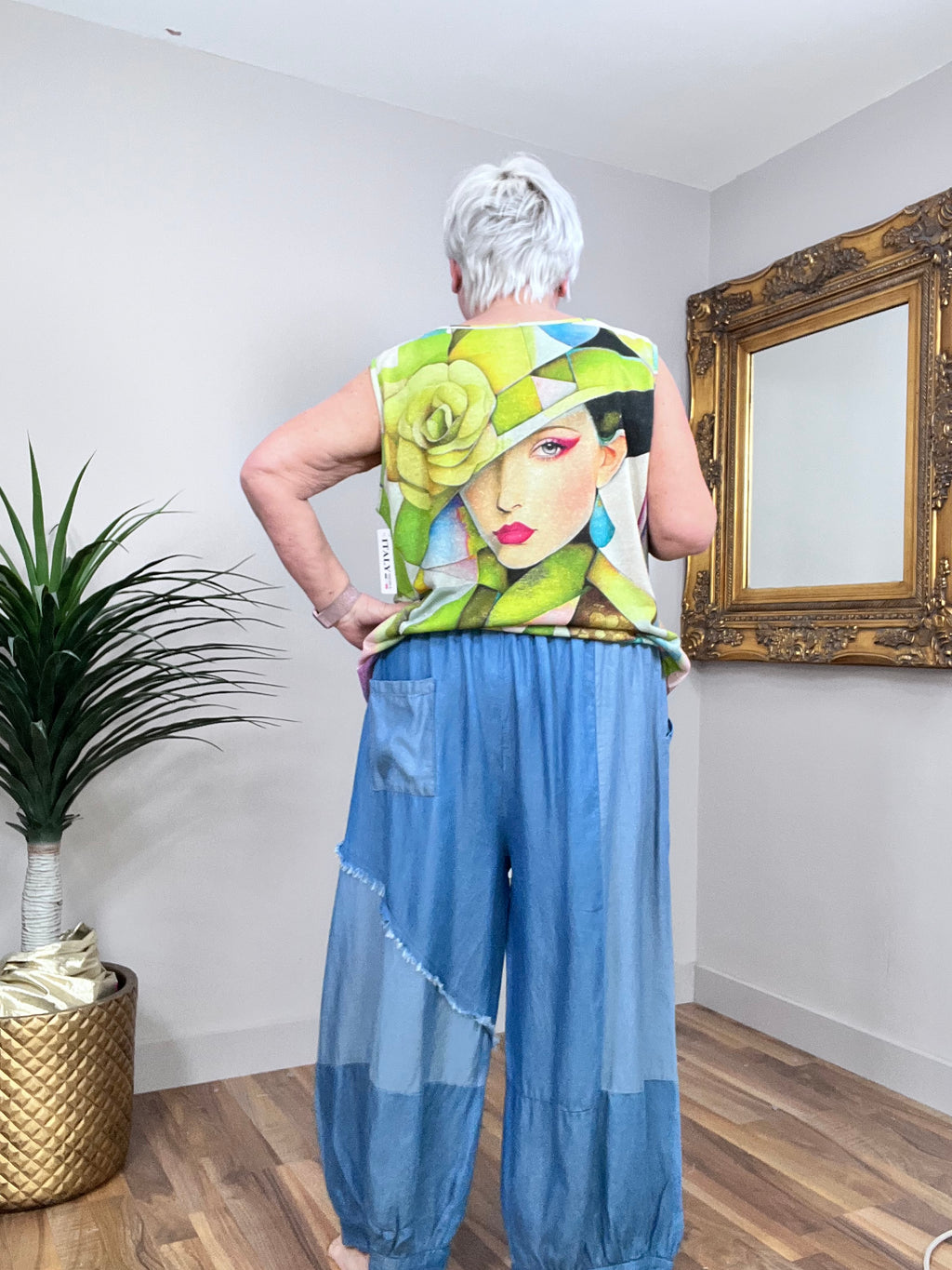 Chambray Frayed Balloon Pants