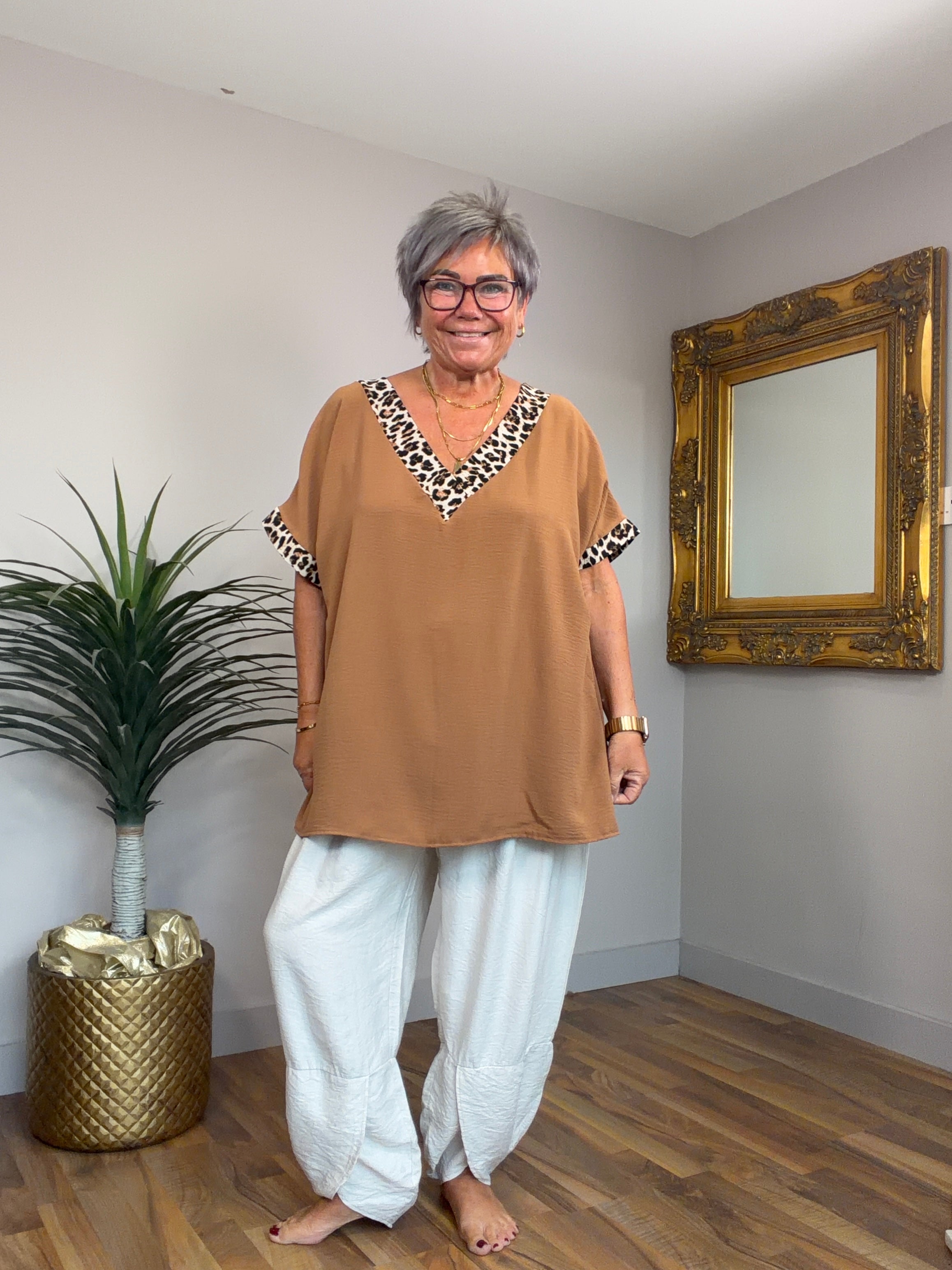Animal Print Trim Top
