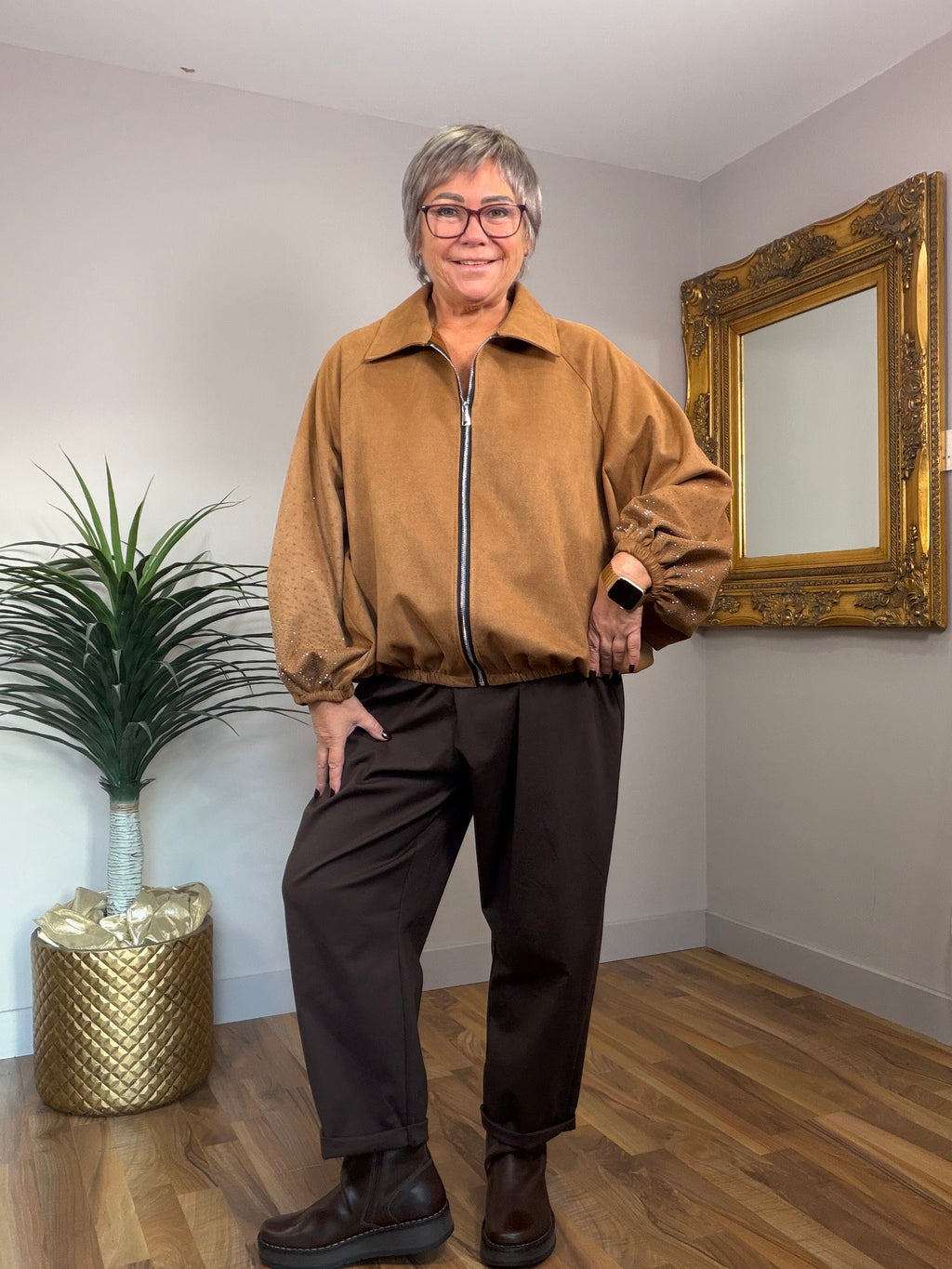 Faux Suede Glitz Bomber