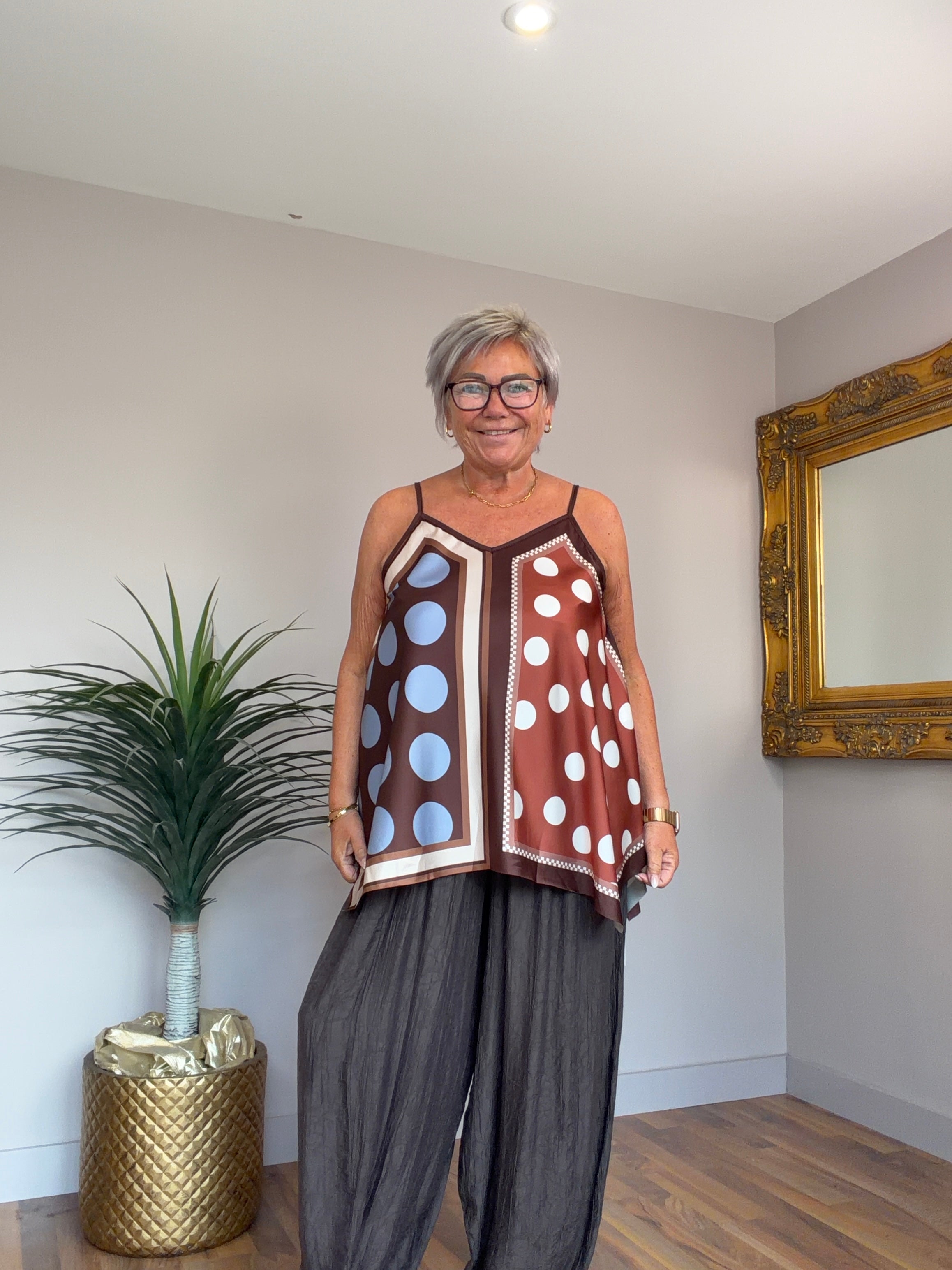 Porscha Silk Mix Polka Dot Vest Top