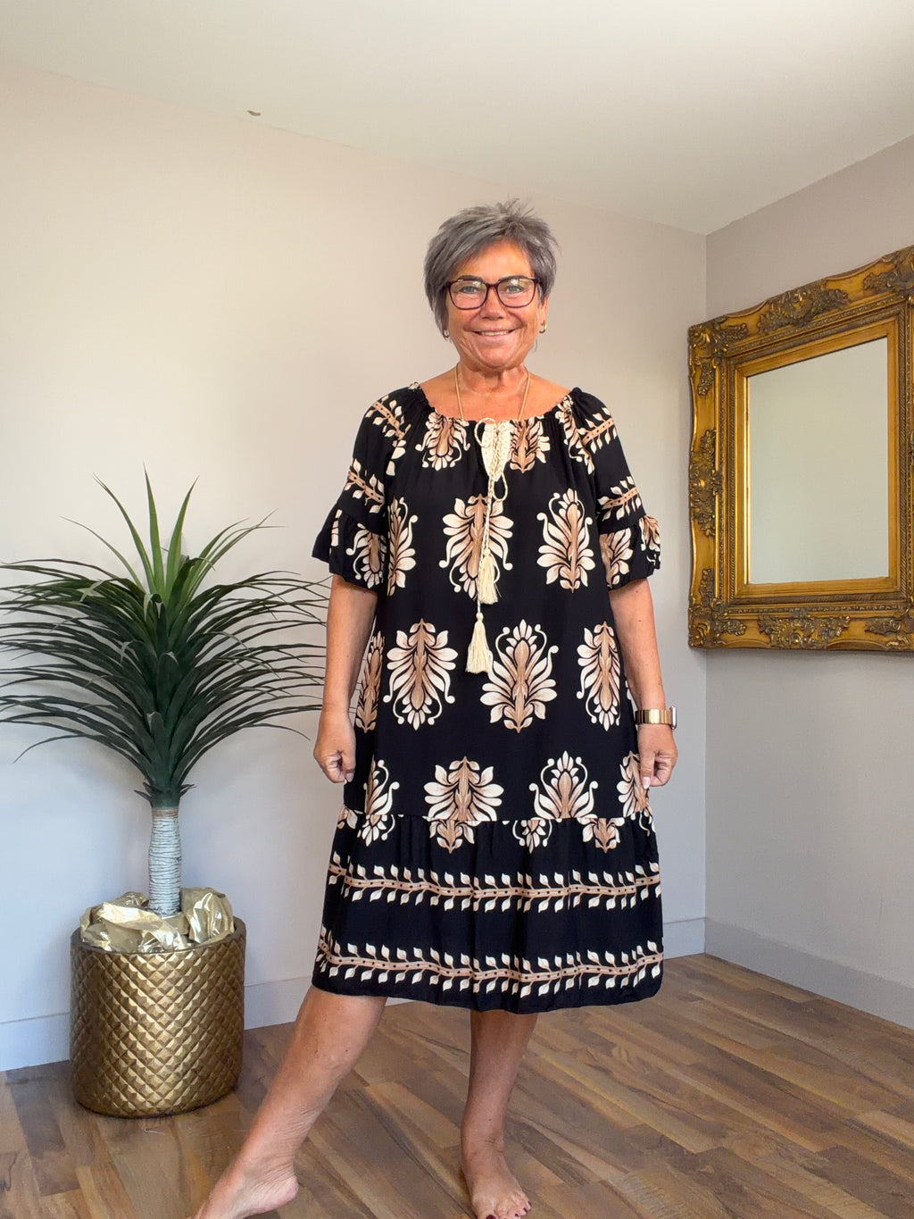 Damask Bardot Dress