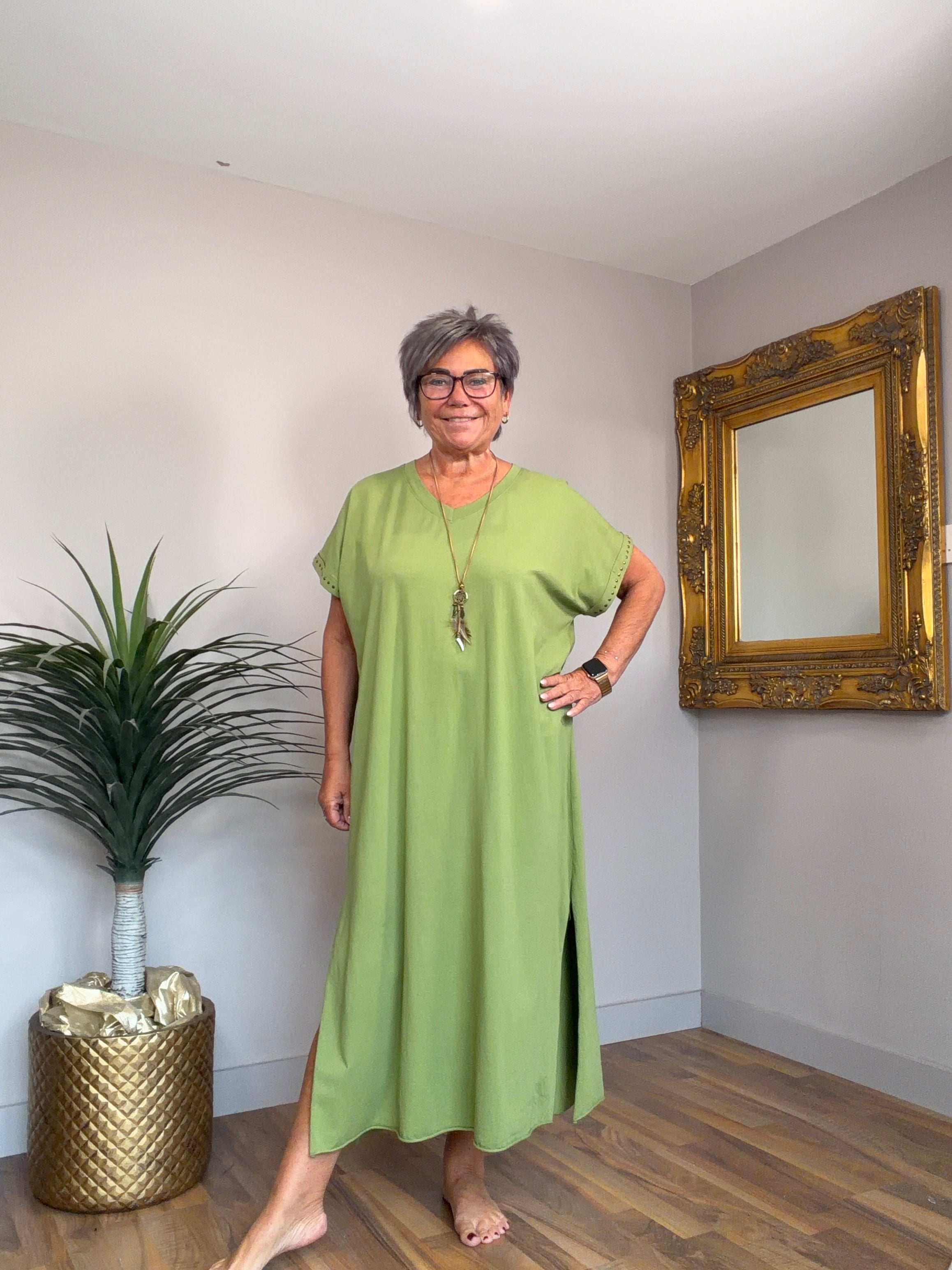 Jody Cotton/Jersey V Neck Dress