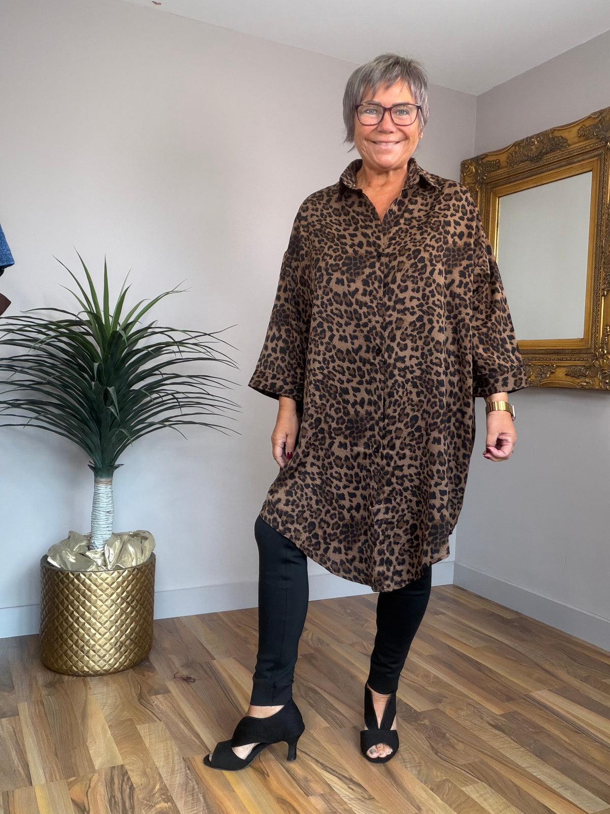 🔥 Sale No Return - Leopard Silky Shirt Dress/Tunic
