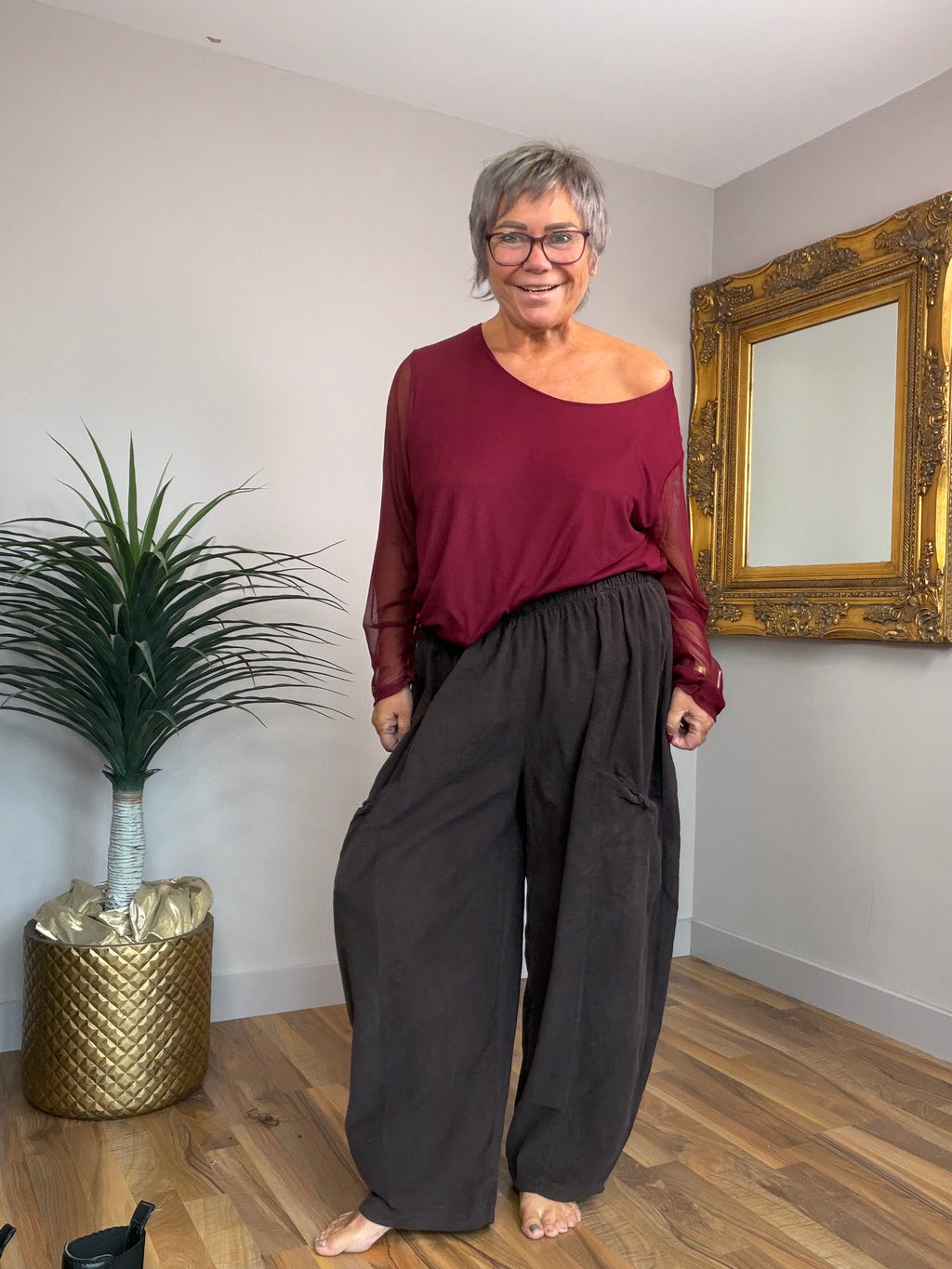 Needlecord Barrel Leg Pants