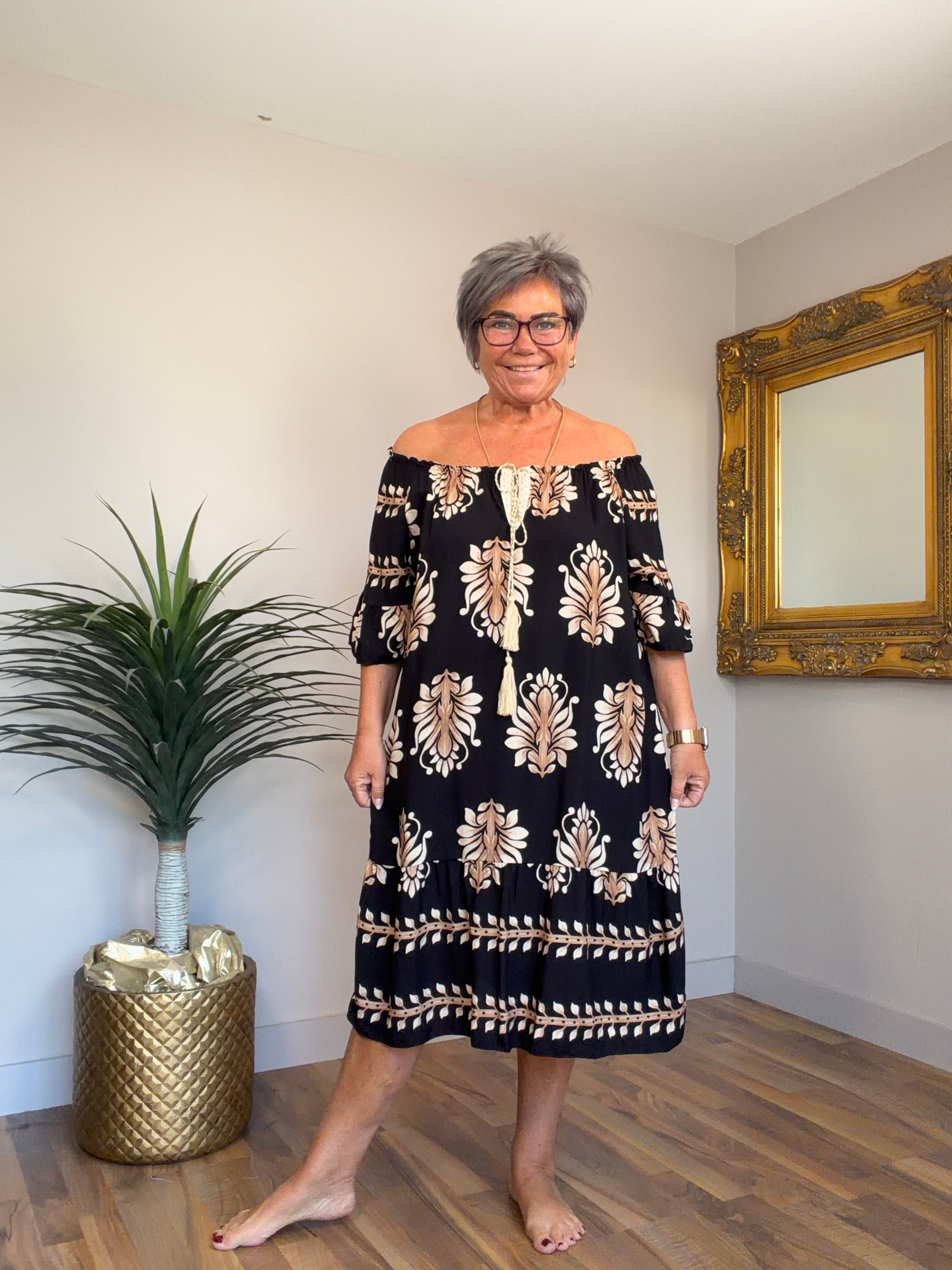Damask Bardot Dress