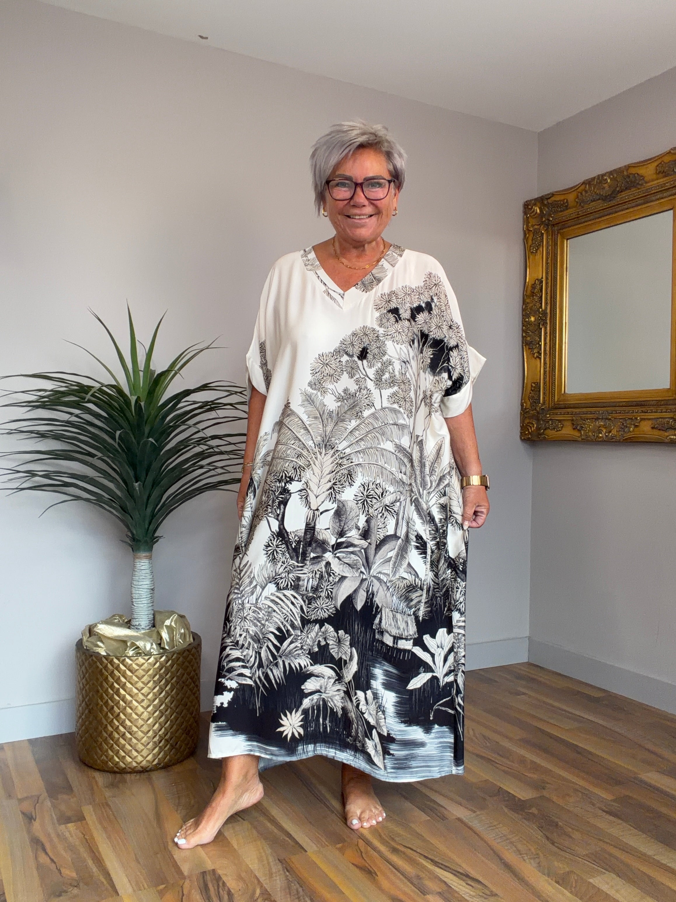 Silk Mix Palm Tree Pocket Dress