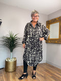 🔥 Sale No Return - Black Delicate Diamonte Animal Print Shirt Dress