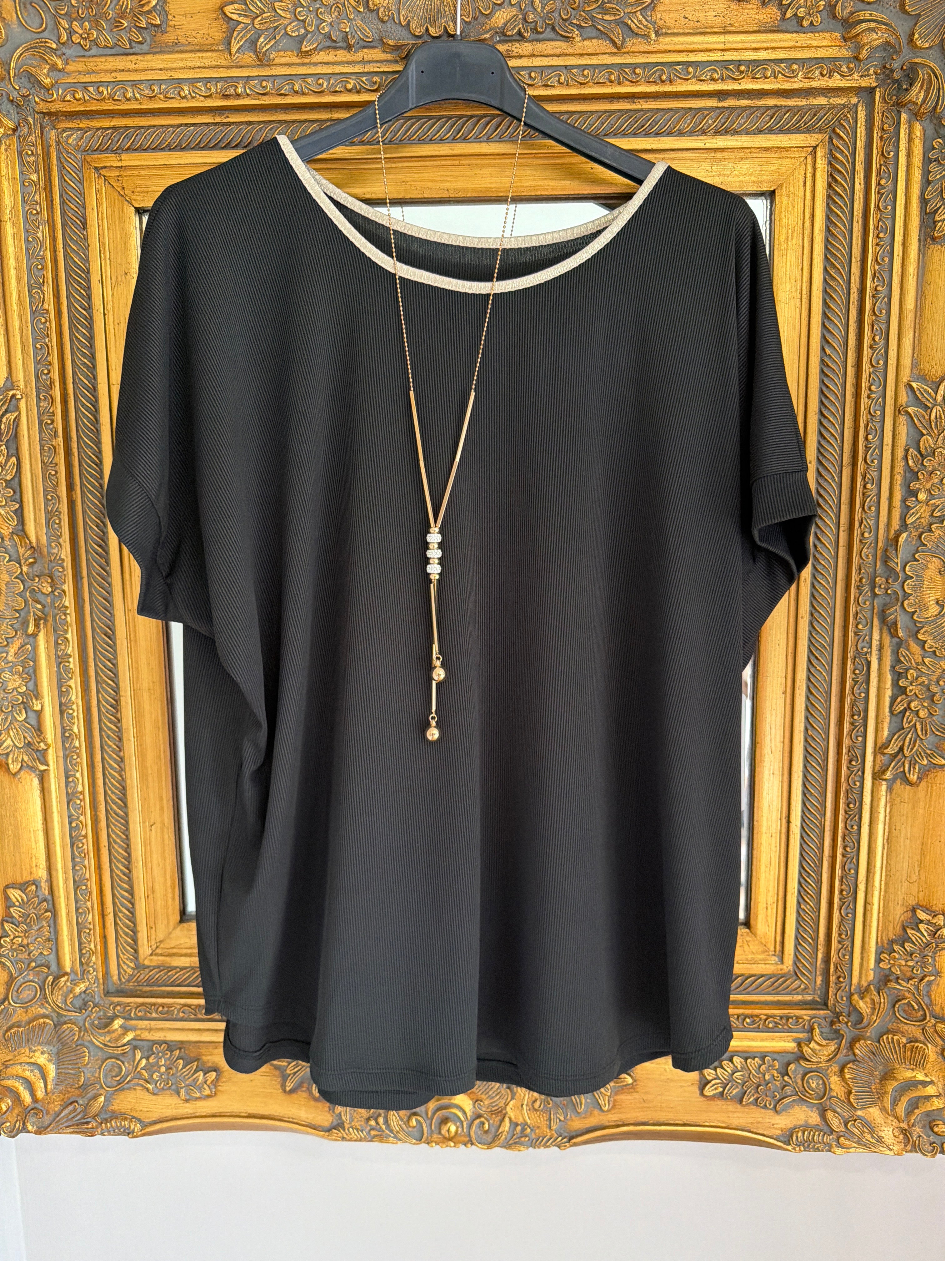 🔥 Sale No Return - Ruby Ribbed  Necklace T Shirt