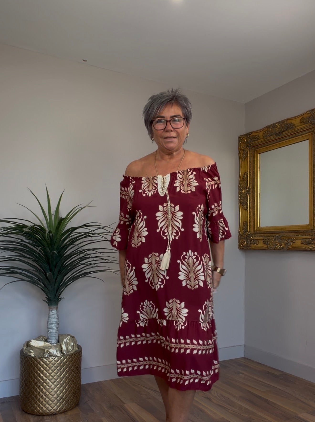 Damask Bardot Dress