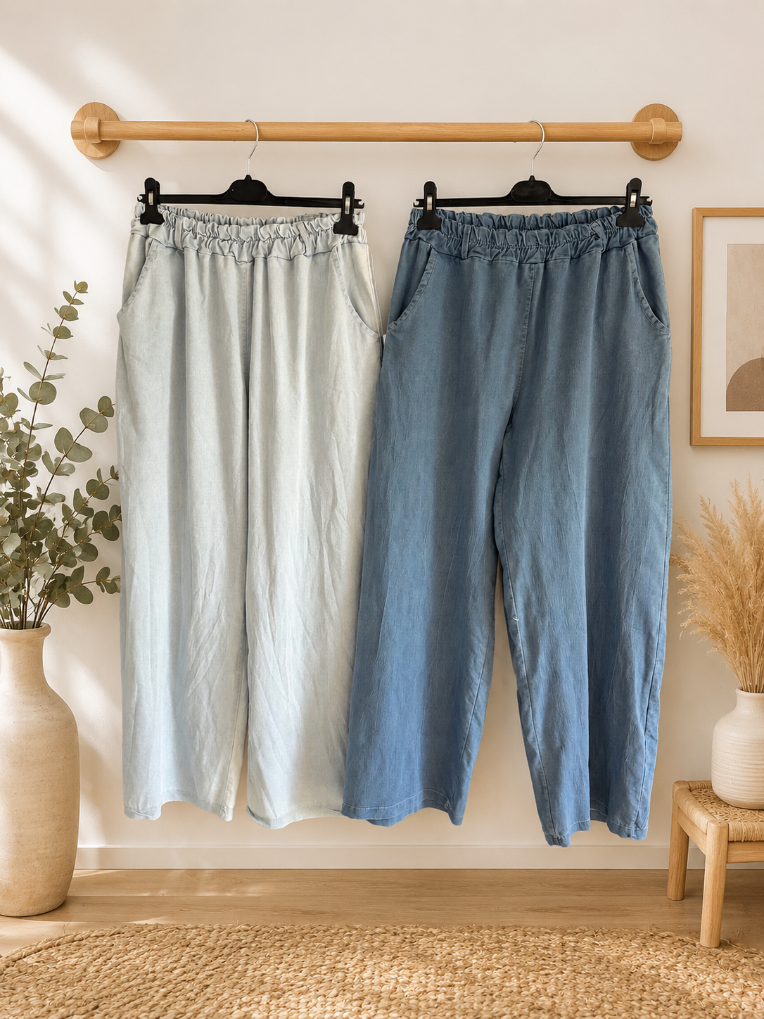 🔥 Sale No Return - Queenies Bargain Stonewash Denim Stretch Wide Leg Pants