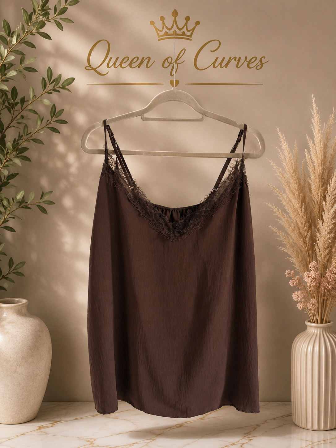 Chocolate Lace Trim Vest
