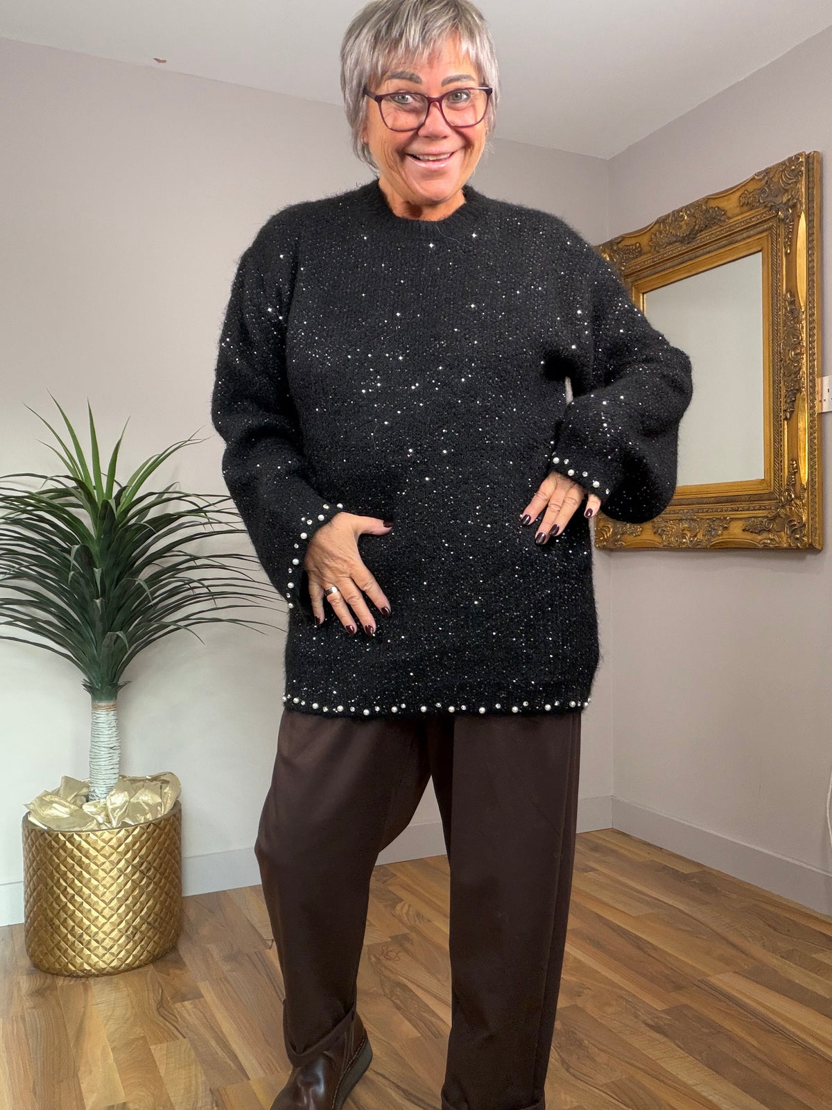Sequin Pearl Knit Top