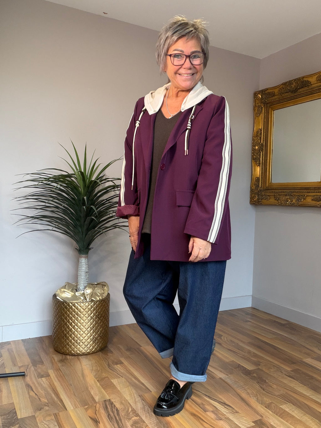 Hooded Stripe Hooded Blazer