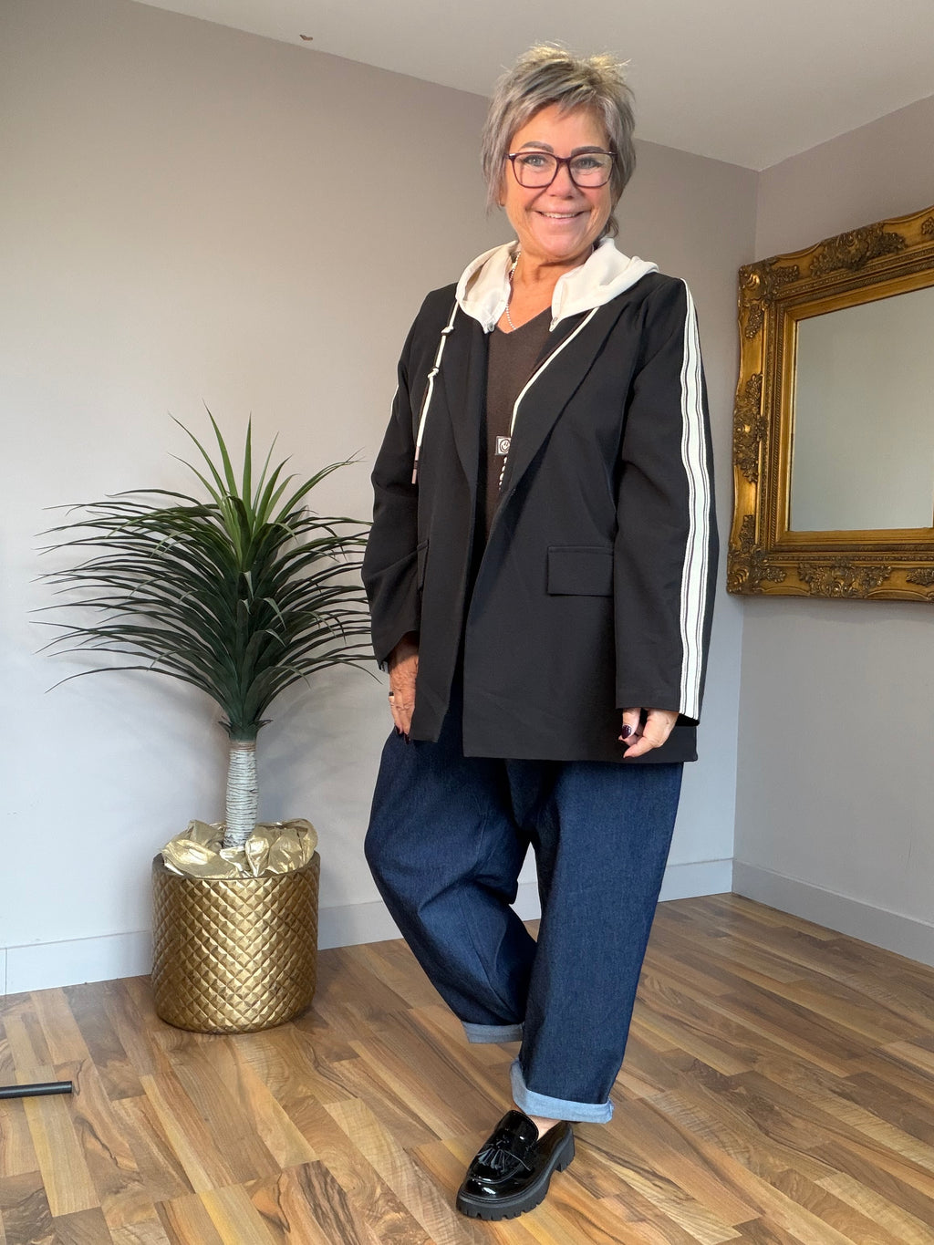 Hooded Stripe Hooded Blazer