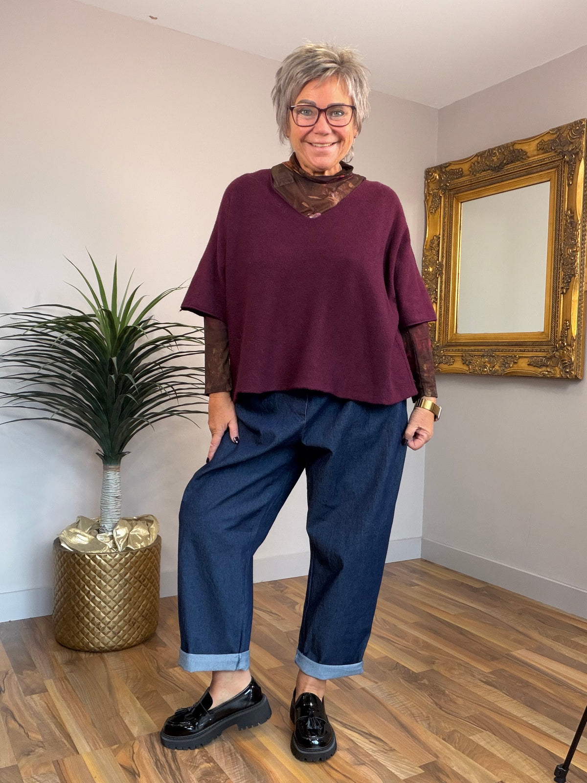 Boxy Knit V Neck Top