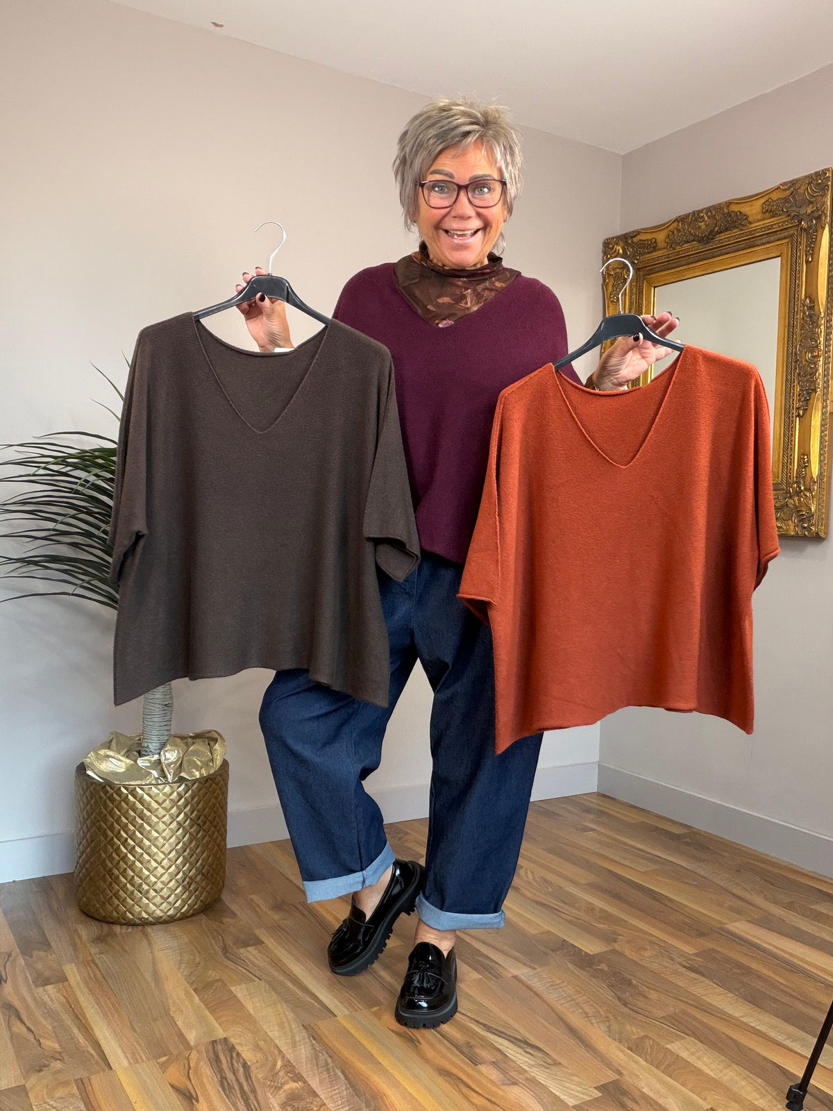 Boxy Knit V Neck Top