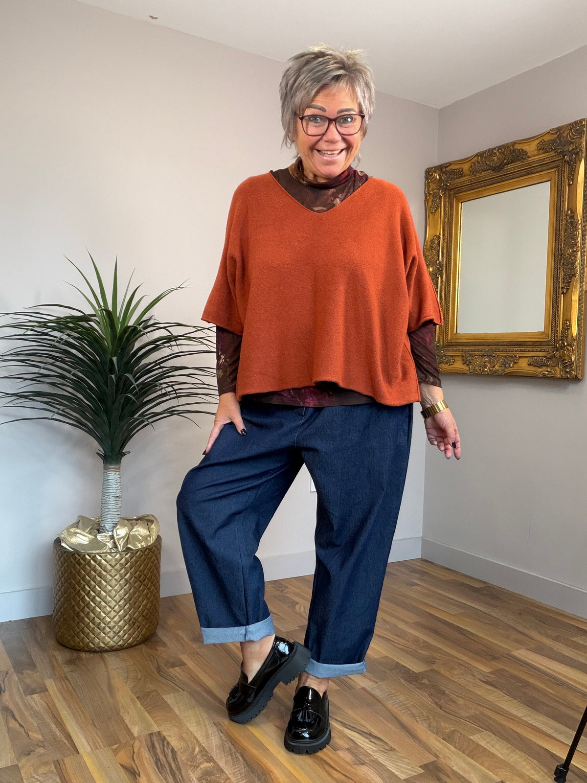 Boxy Knit V Neck Top