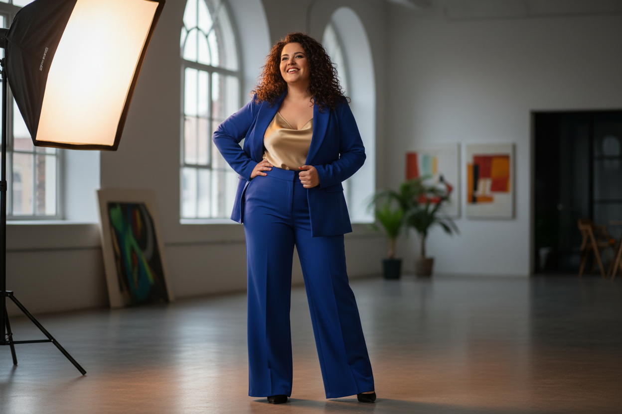 Curvy woman in stylish fashion